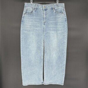 Women's Slit Front Denim Maxi Skirt Size 1X Blue Light Wash Preppy Trendy